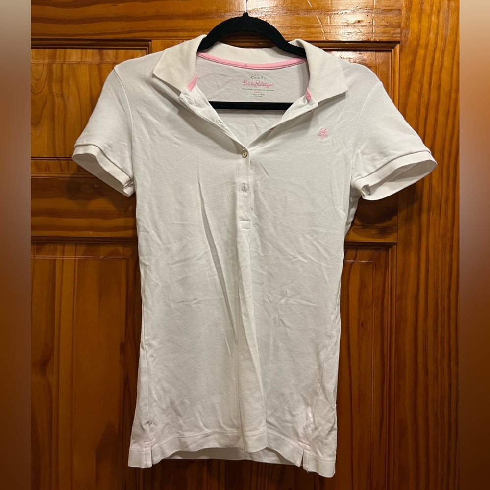 White and pink Lilly Pulitzer Chic Fit Polo